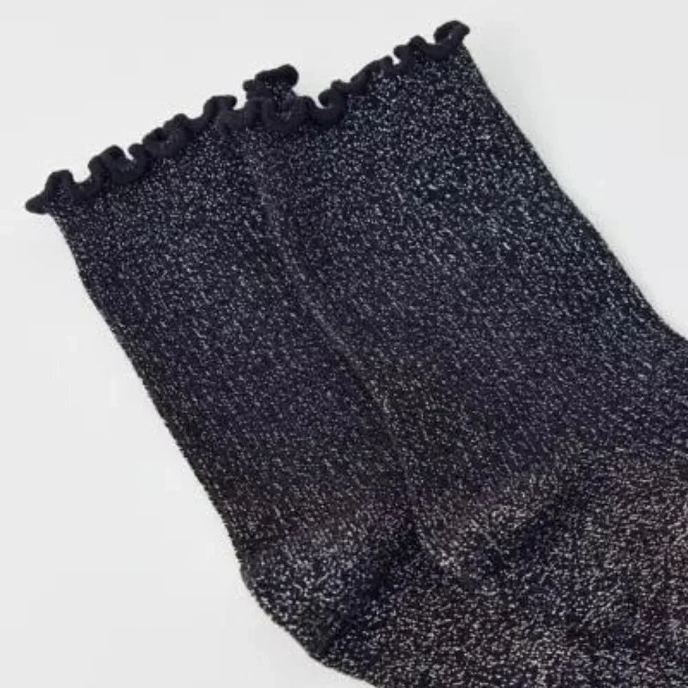 NWT Urban Outfitters Lurex Shimmer Ivory Ruffle Socks